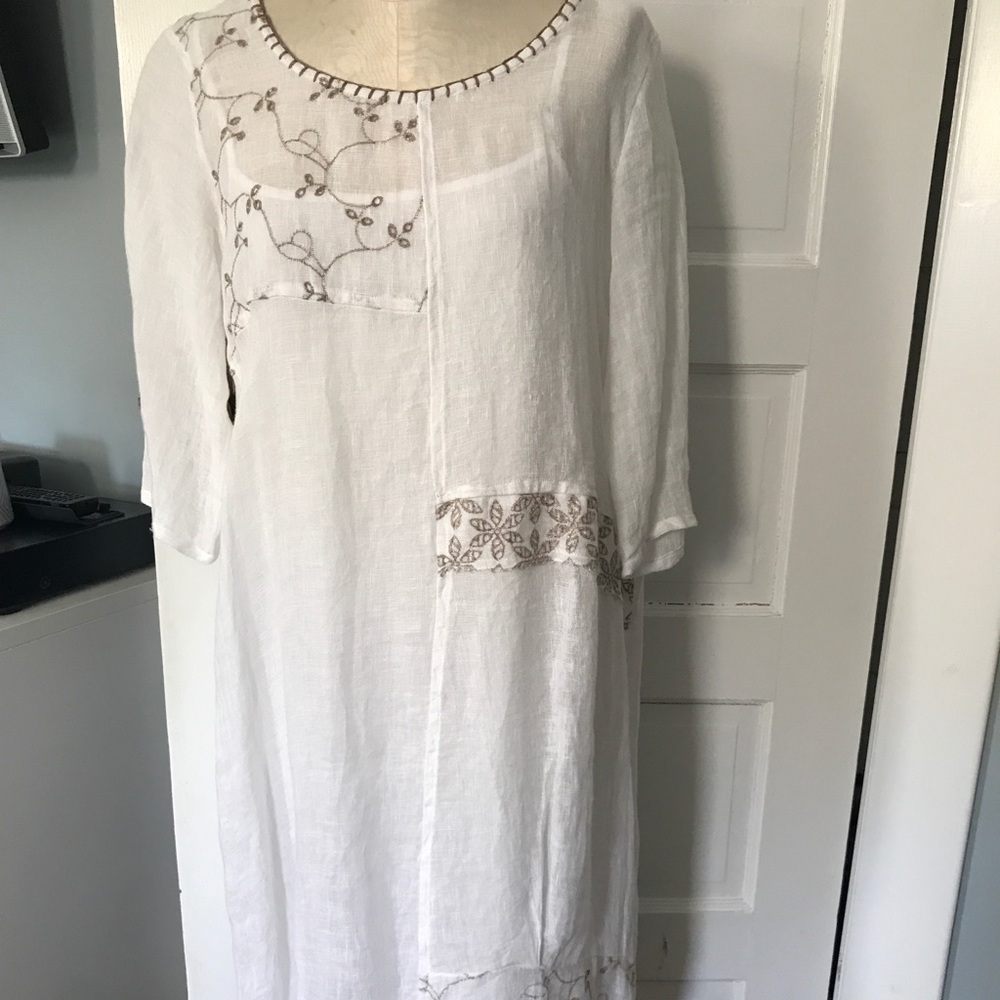 NWT 100% Linen dress with embroidery.  Beautiful!